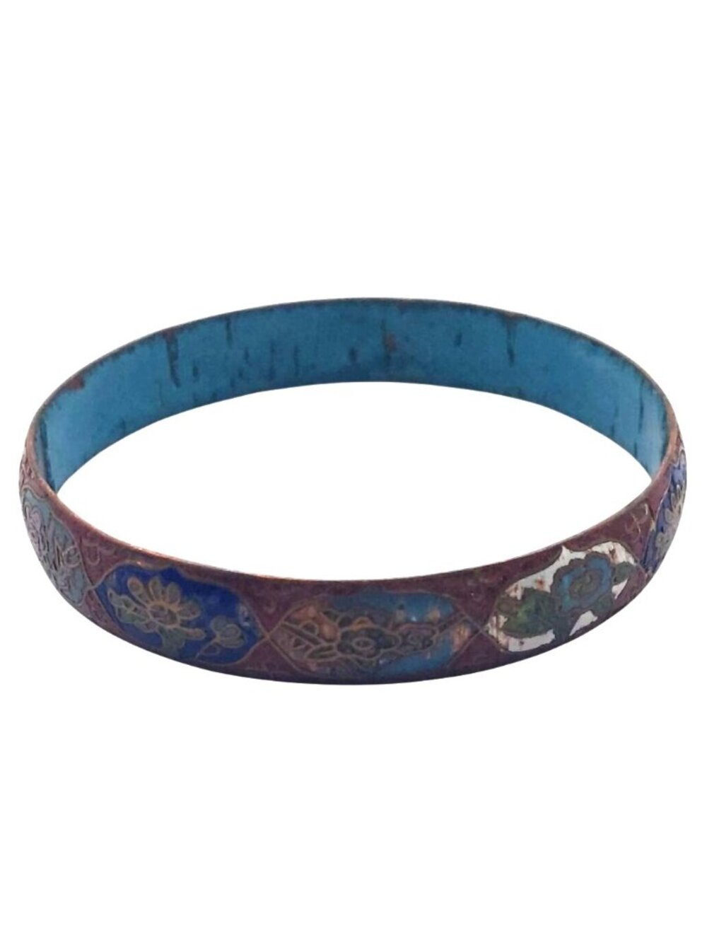 Cloisonné Bangle Bracelet Enamel Floral Multi-Color China Size 8 Vtg Collectible